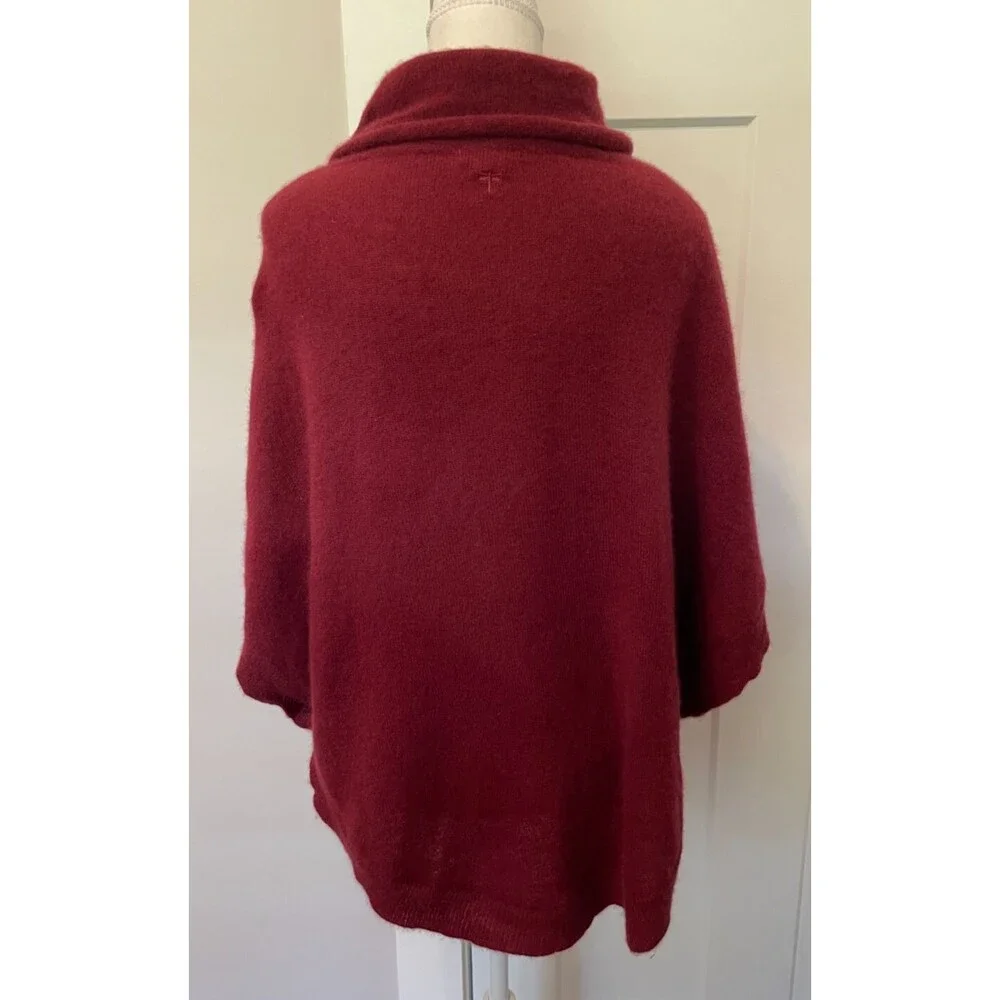 Tyler Boe Womens Cashmere PONCHO Cape SWEATER 3/4 Sleeve BURGUNDY Size L
